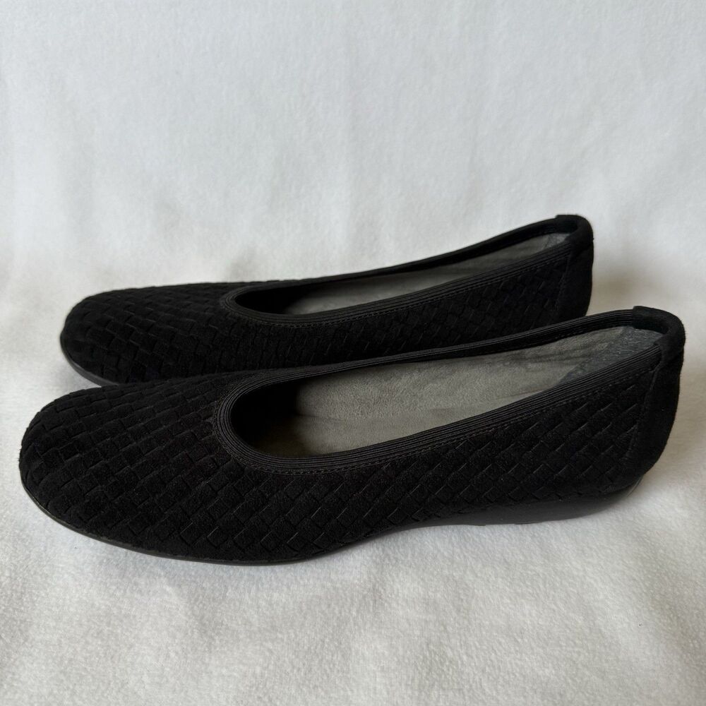 Stuart Weitzman Black Suede Woven Designer Flats 7.5